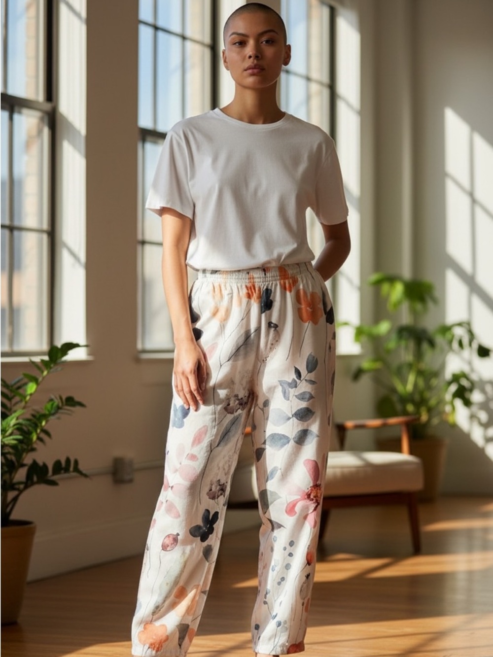 Watercolor Floral Capris in Soft Pastels